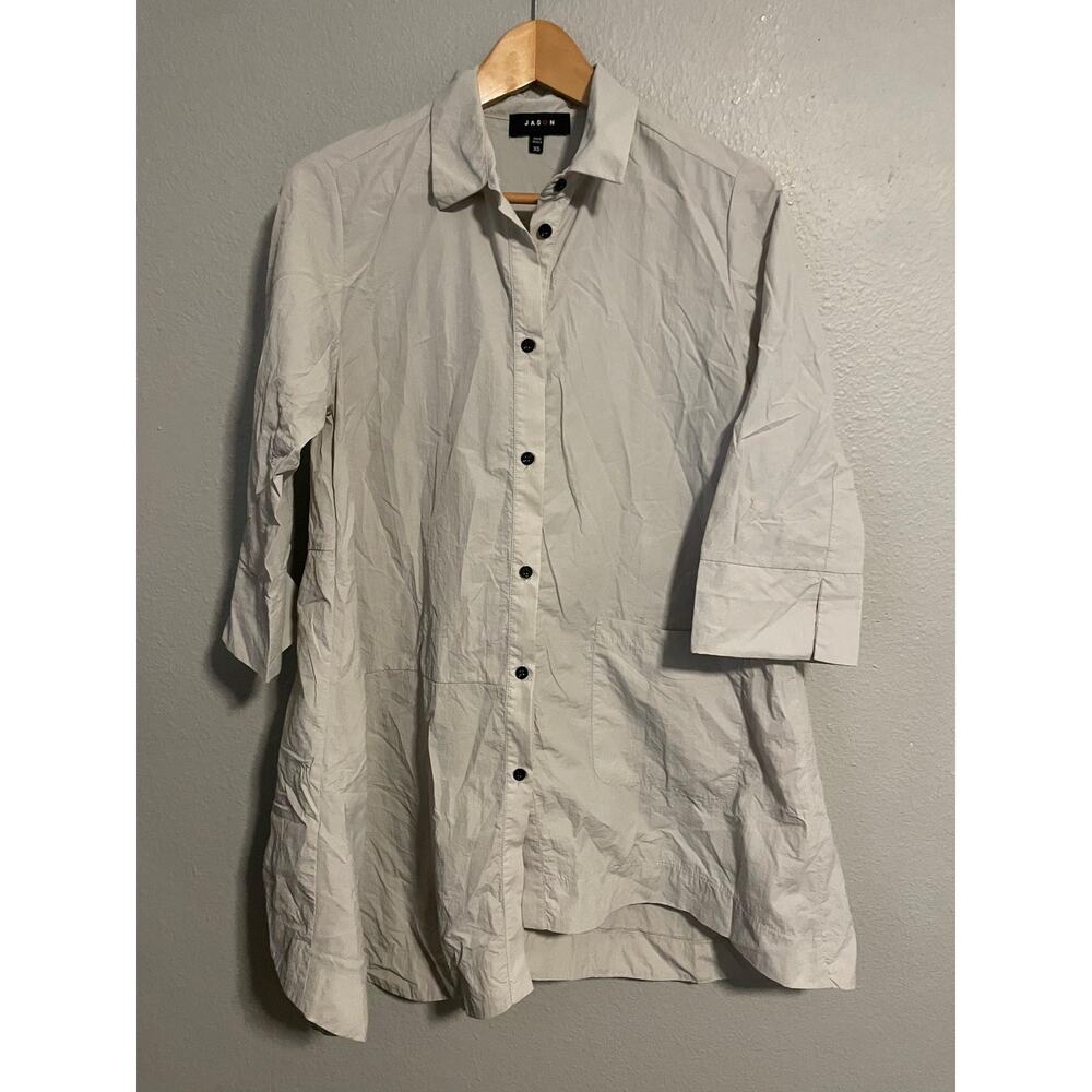 Jason Tunic Womens XS Gray 3/4 Sleeve Button Front Asymmetric Hem Lagenlook